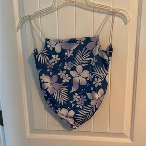 Women’s handkerchief style top open back Blue and Purple Floral Top